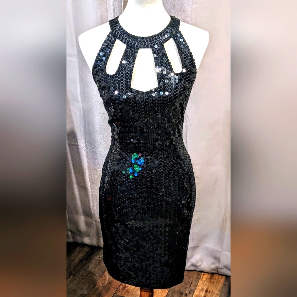 Vintage NITELINE Black all over sequin cocktail/party dress size 12